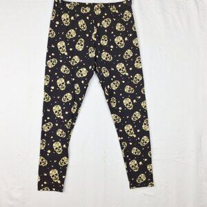 Skull Ankle Leggings Juniors L Skeleton Head Black Yellow Floral No Boundaries